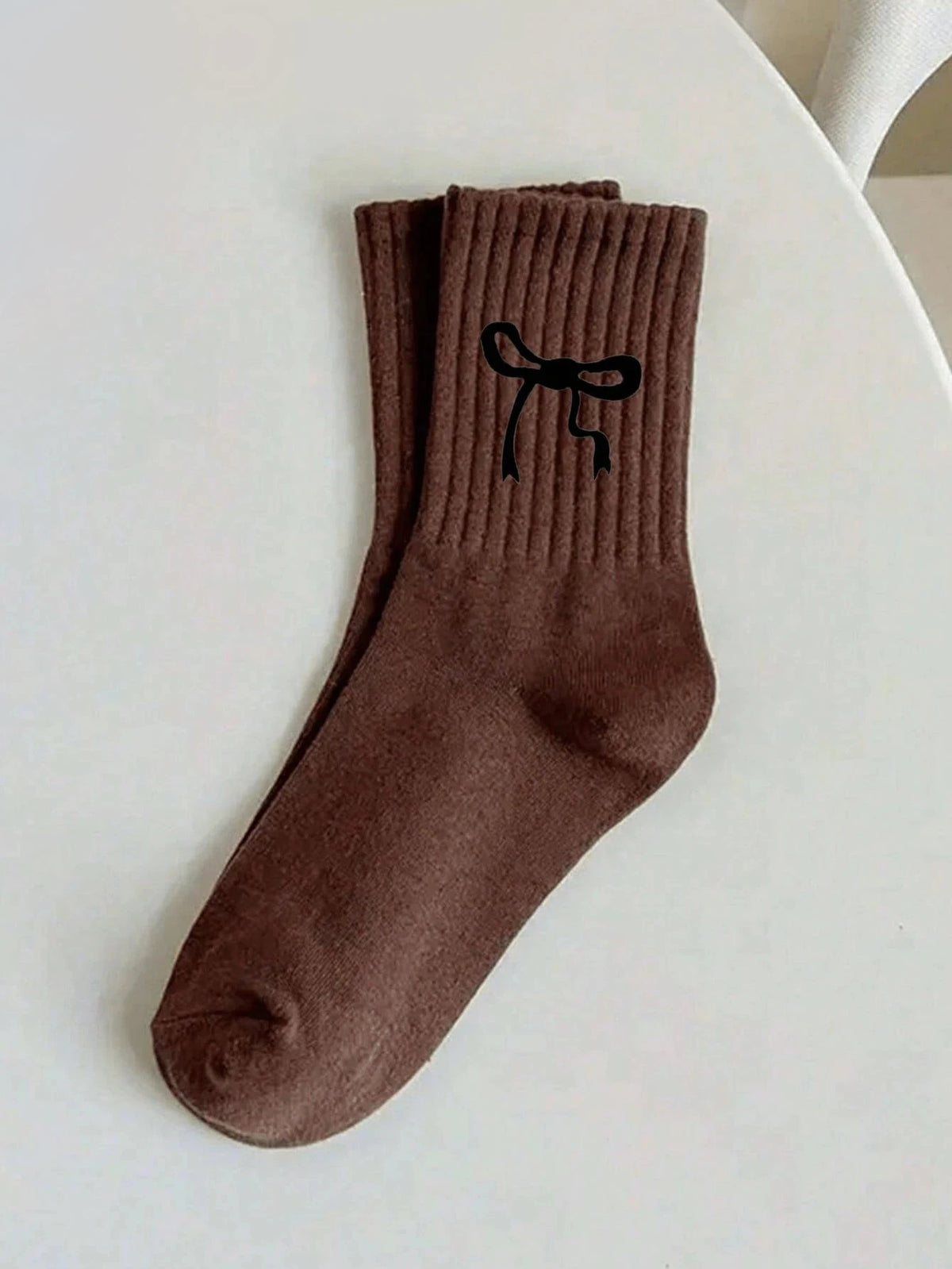 Polyester Elastane Blend Crew Socks Bow Pattern Unisex Footwear