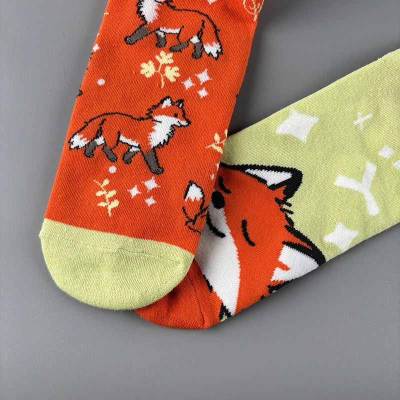 Cotton Blend Fox Pattern Casual Socks - 3