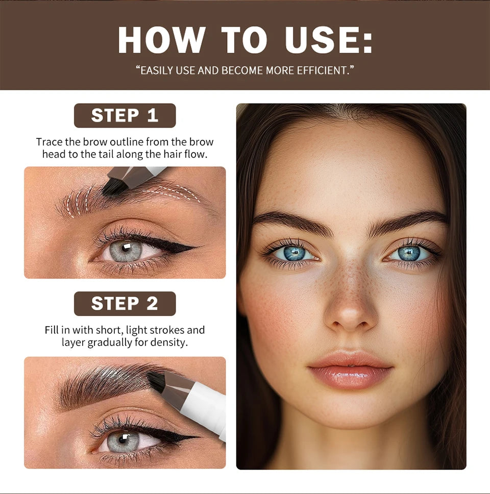 Liquid Eyebrow Pencil Multi Prong Brush Waterproof Makeup Pen - 16