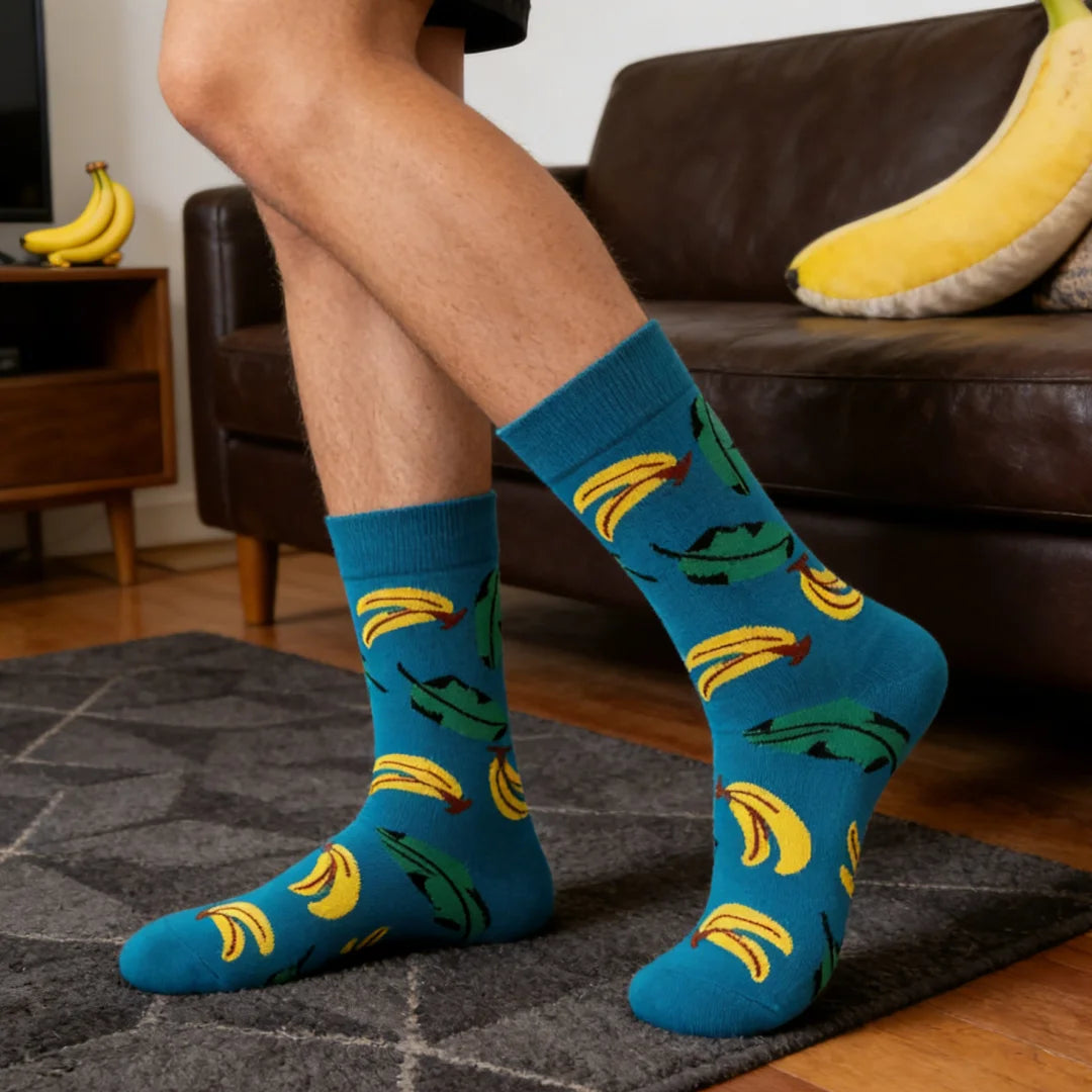 Cotton Blend Banana Print Crew Socks - 6