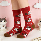 Cotton Polyester Cat Print Mid Calf Socks