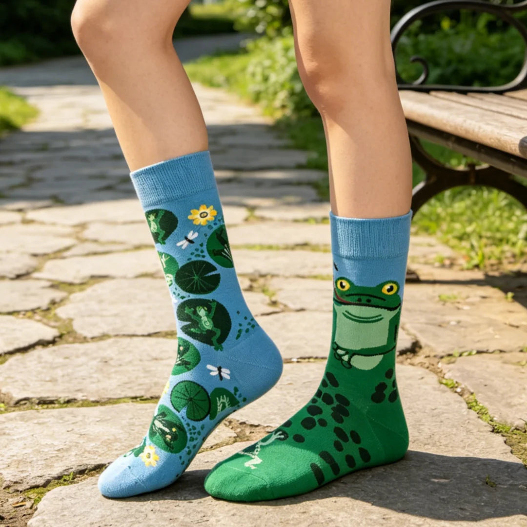 Cotton Blend Frog Print Casual Crew Socks