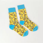 Polyester Elastane Yellow Duck Pattern Mid Calf Socks