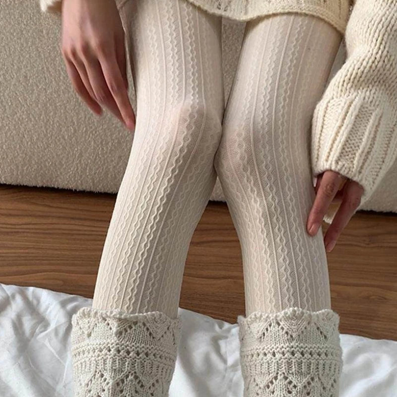 Womens Nylon Plait Pattern Slim Fit Tights - 1