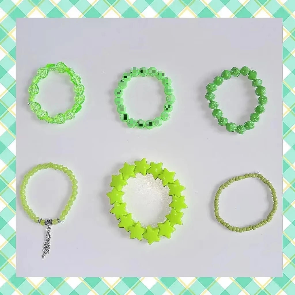 Plastic Beaded Elastic Bracelet Set For Women - 11