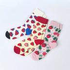 Cotton Blend Strawberry Print Mid Calf Socks