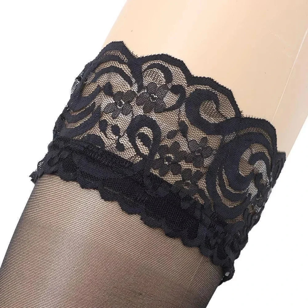 Floral Lace Silk Stockings Nylon Spandex Hosiery