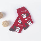 Cotton Polyester Cat Print Mid Calf Socks