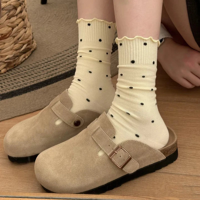 Polyester Spandex Polka Dot Mid Tube Casual Socks