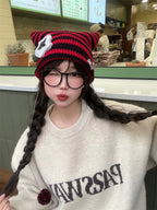 Polyester Knit Cat Ear Beanie Hat with Star Decor
