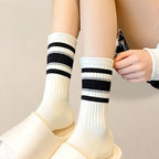 5 Pairs Polyester Spandex Striped Crew Socks