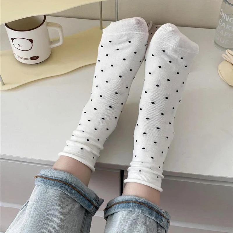 Polyester Elastane Polka Dot Mid Tube Casual Socks - 4