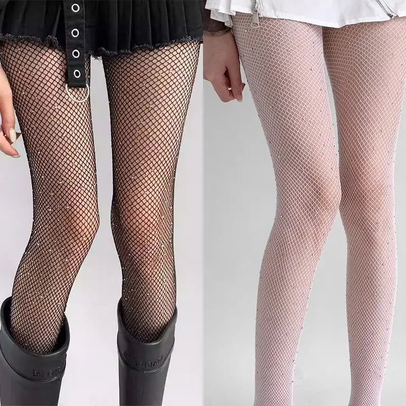 Rhinestone Fishnet Nylon Tights Mesh Pantyhose