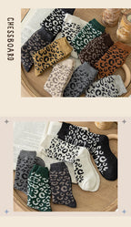Leopard Print Wool Mid Calf Socks