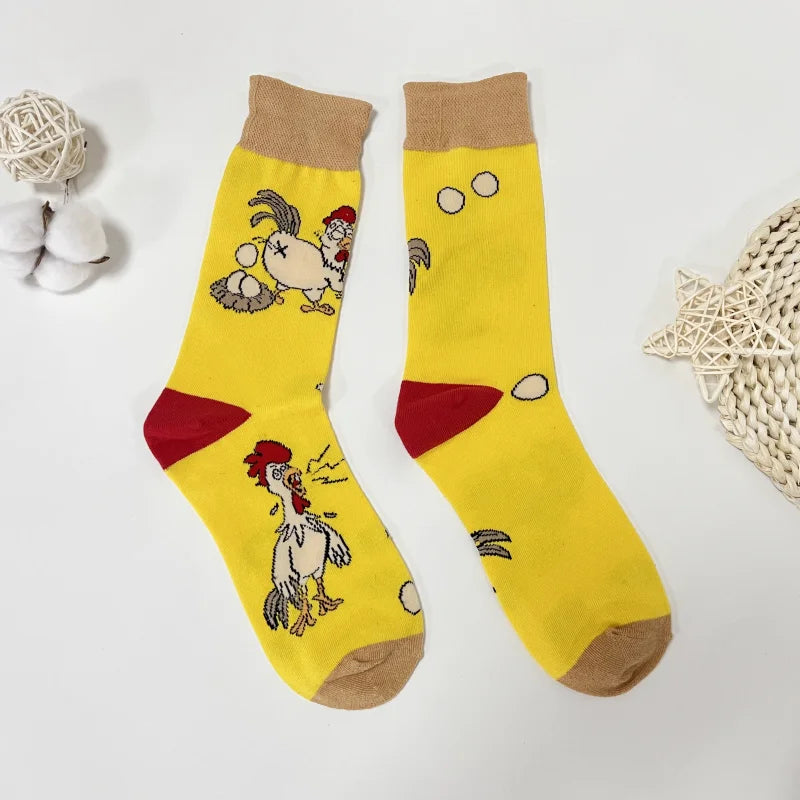 Cotton Blend Novelty Chicken Print Crew Socks - 1