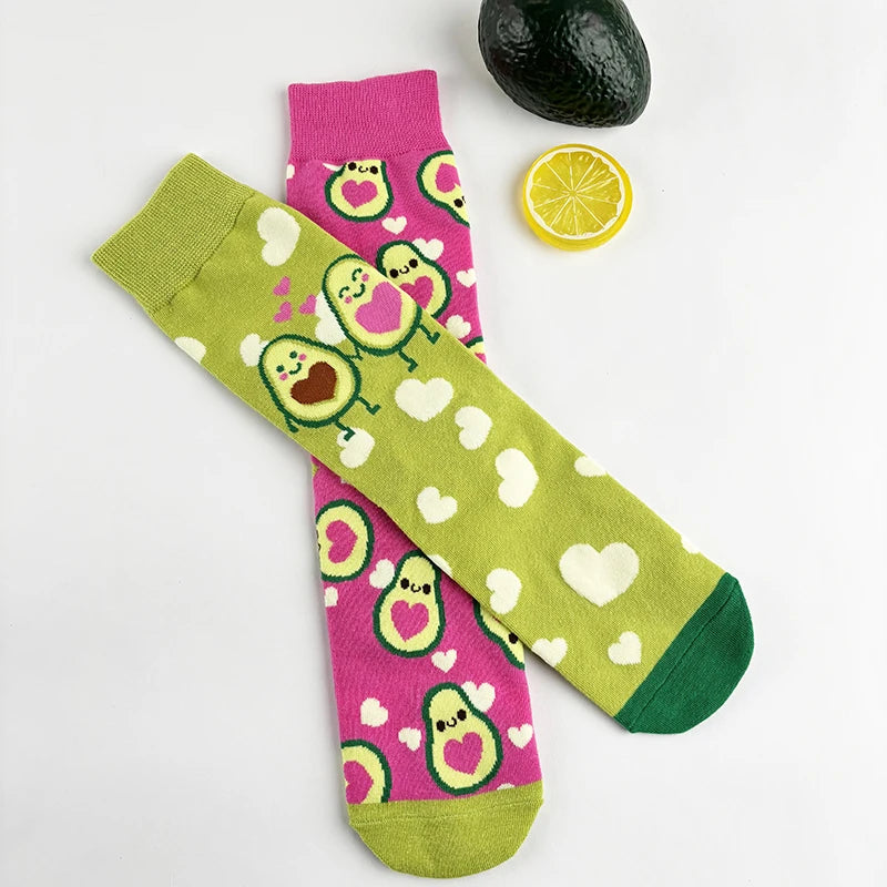 Cotton Blend Avocado Print Casual Mid Calf Socks - 2