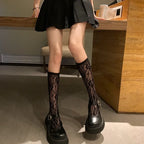Women Nylon Floral Lace Mid Calf Socks