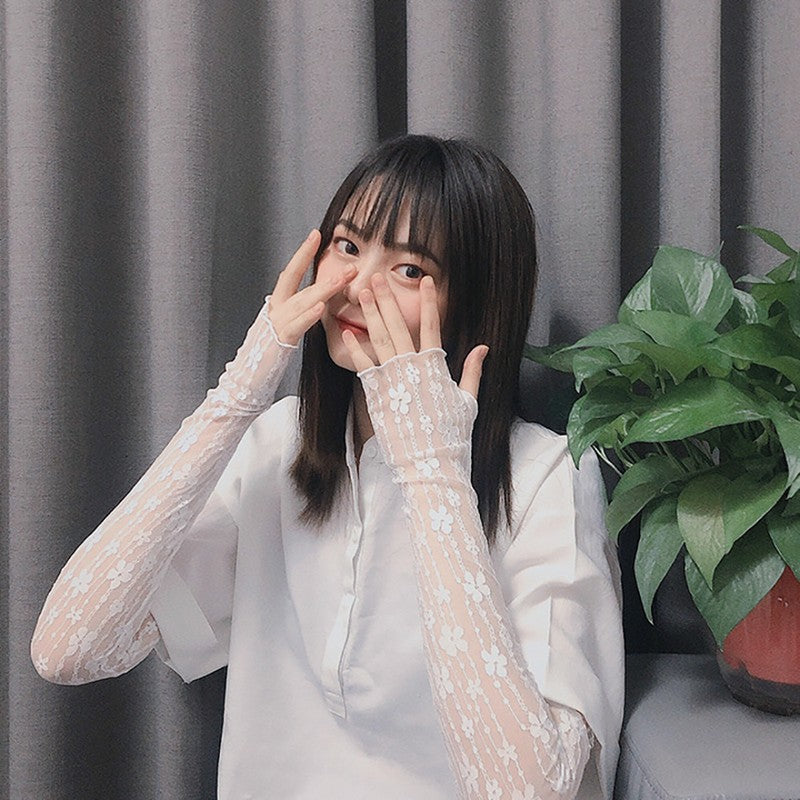Lace Floral Fingerless Gloves Sun Protection Mesh Sleeves