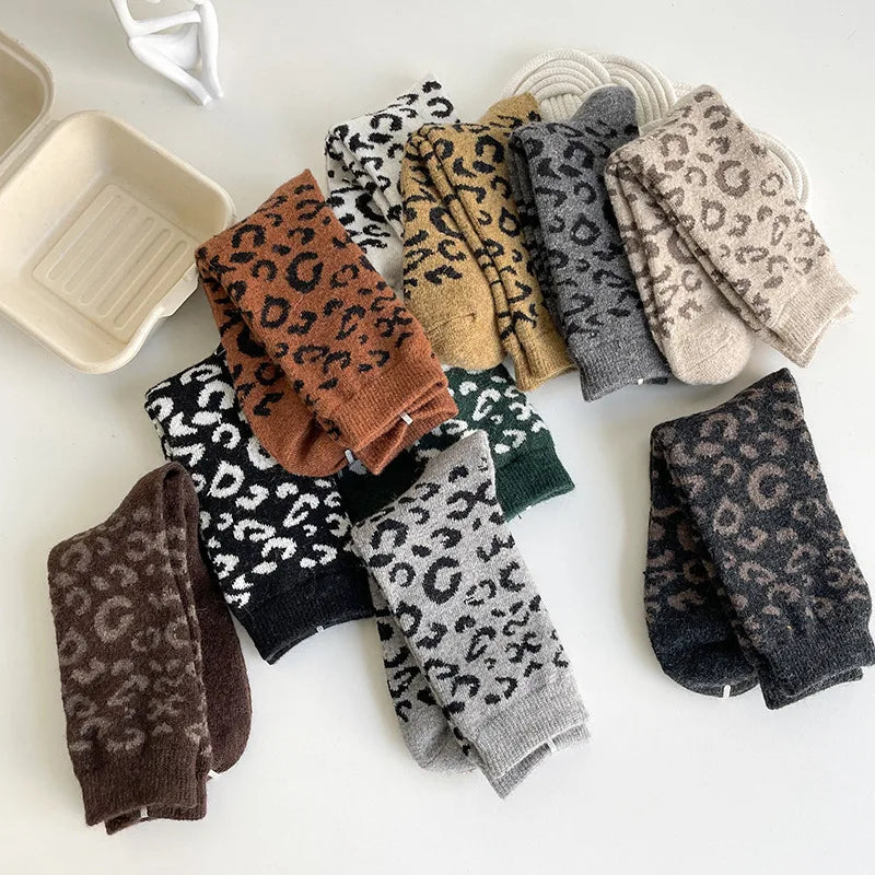 Thick Wool Leopard Print Thermal Socks for Women