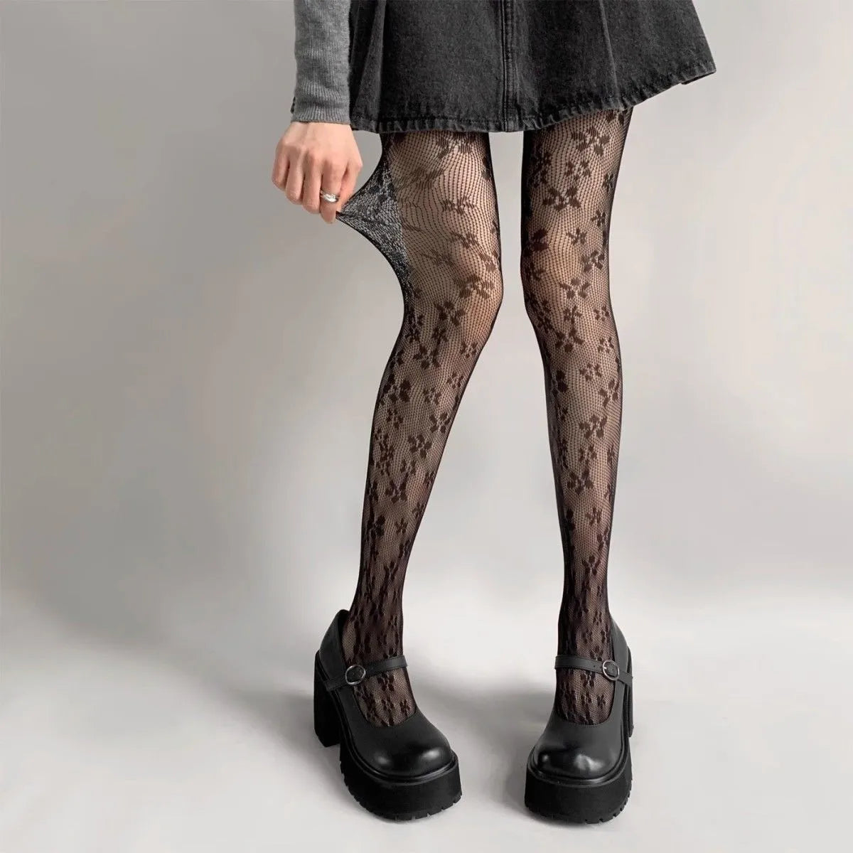 Floral Lace Mesh Nylon Pantyhose Tights
