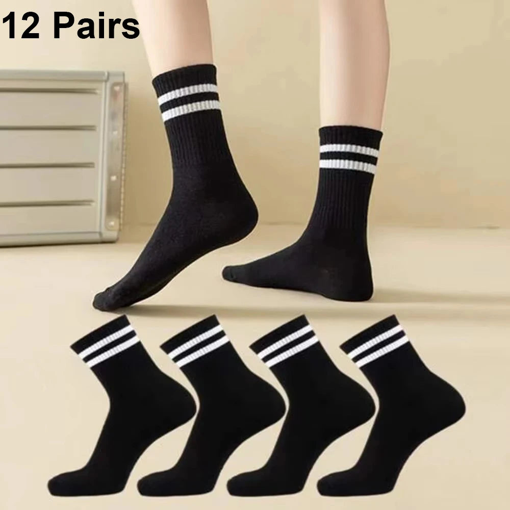 Polyester Spandex Striped Mid Length Casual Socks for Women