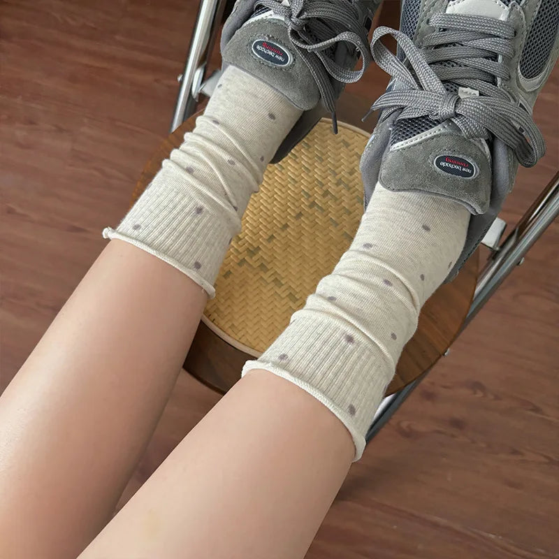 Polyester Spandex Polka Dot Mid Tube Casual Socks