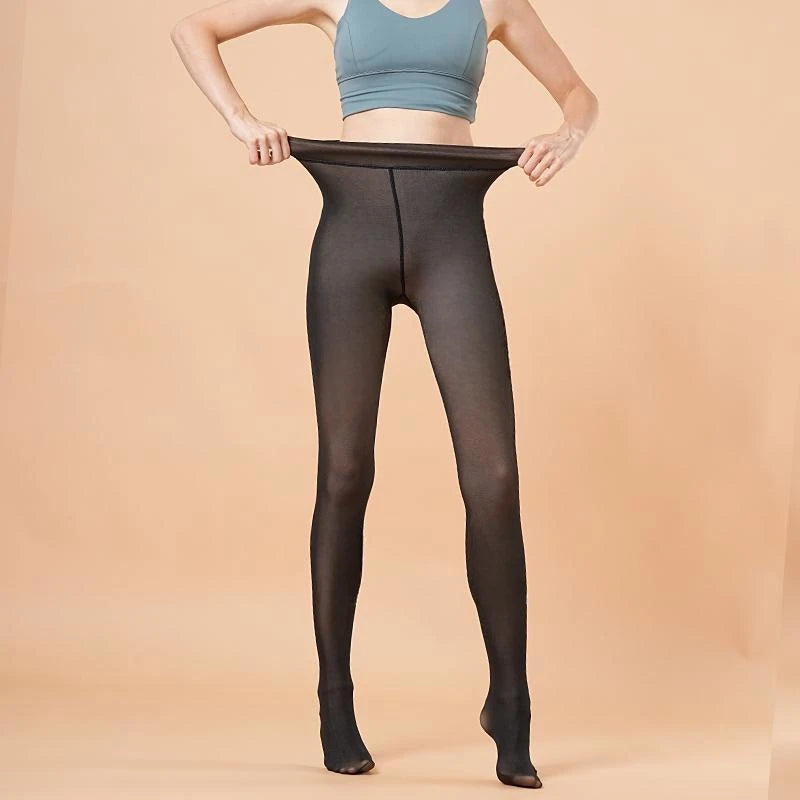 Polyester Elastane Thermal Tights Translucent Fleece Pantyhose - 11