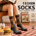 Cotton Blend Mid Calf Burger Print Unisex Socks