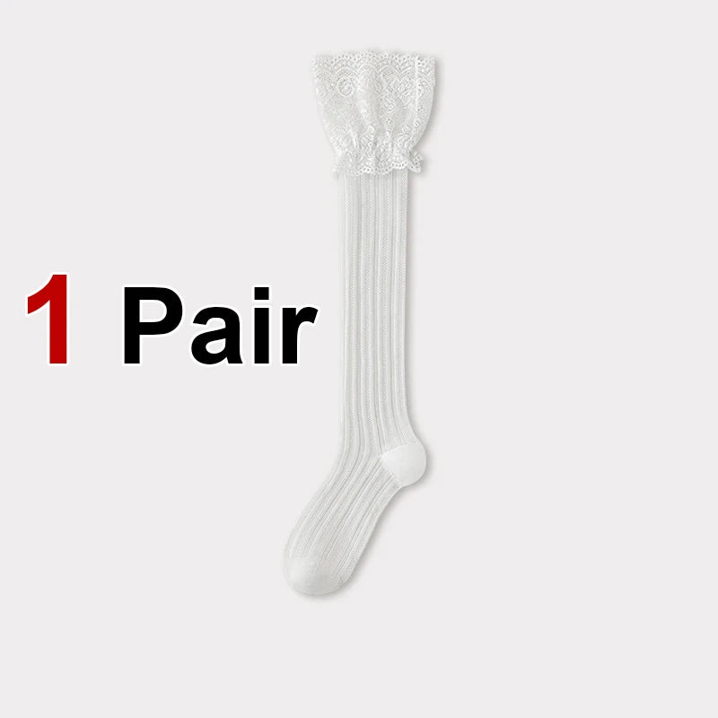 Polyester Spandex Floral Lace Hollow Knit Mid Tube Casual Socks - 11