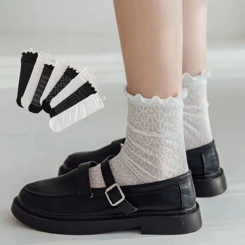 Polyester Elastane Sheer Lace Mesh Crew Socks