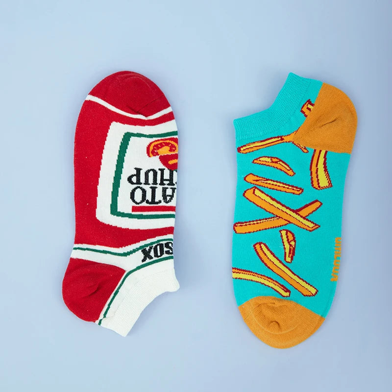 Cotton Blend French Fries And Ketchup Pattern Ankle Socks - 5