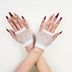 Nylon Elastane Rhinestone Fishnet Fingerless Gloves
