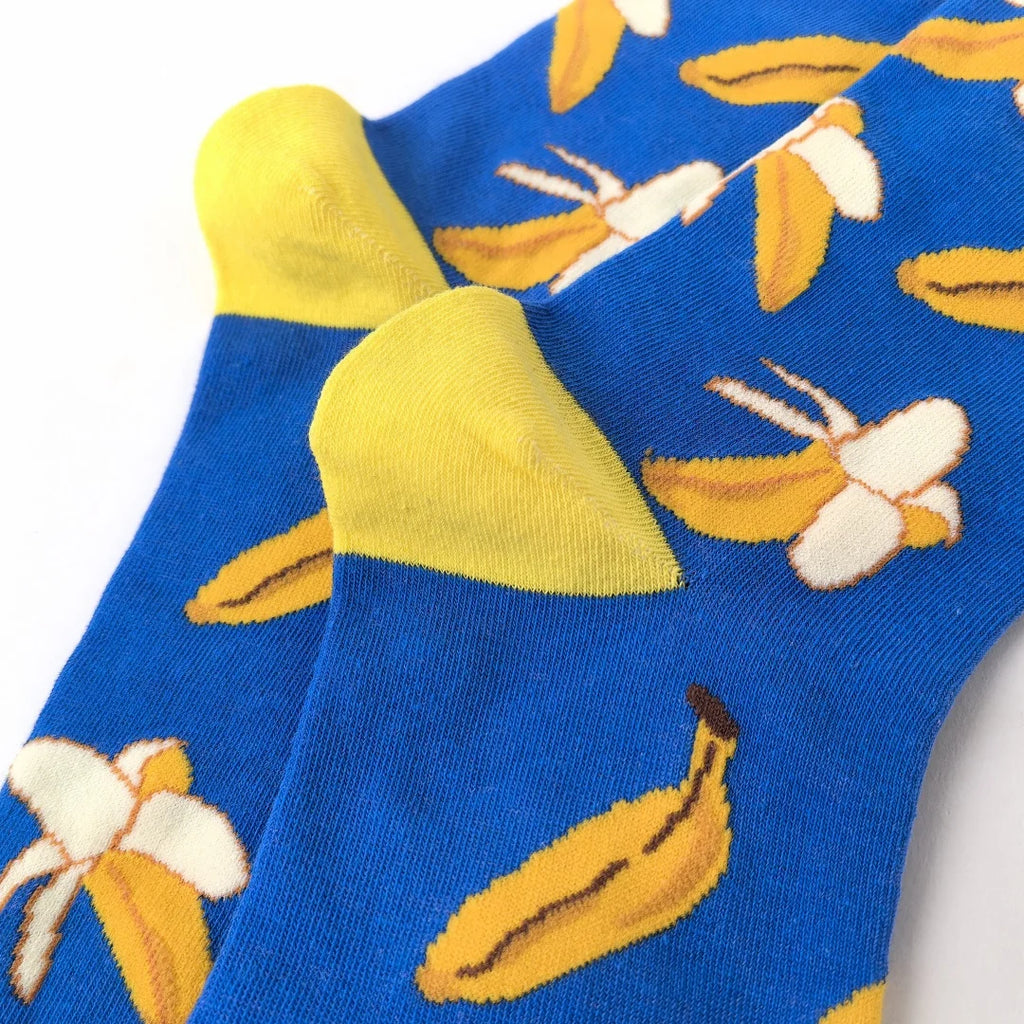 Cotton Blend Banana Print Crew Socks