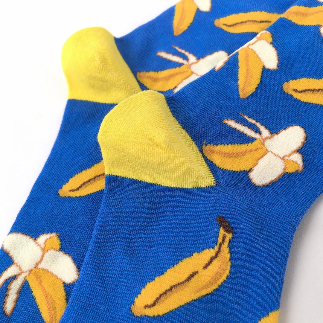 Cotton Blend Banana Print Crew Socks