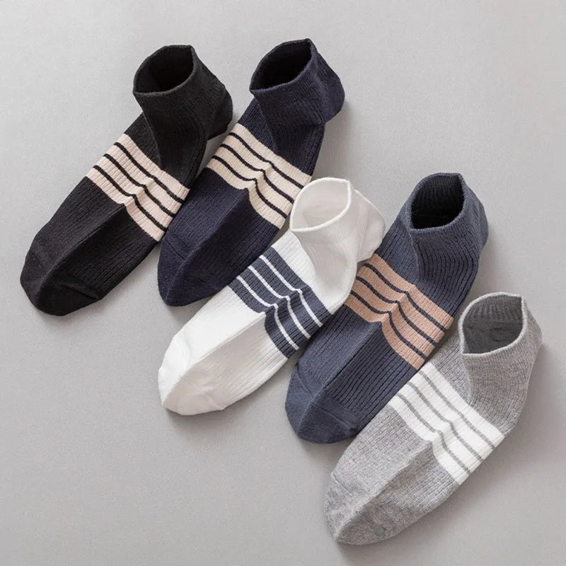 5 Pair Polyester Elastane Striped Ankle Socks for Men