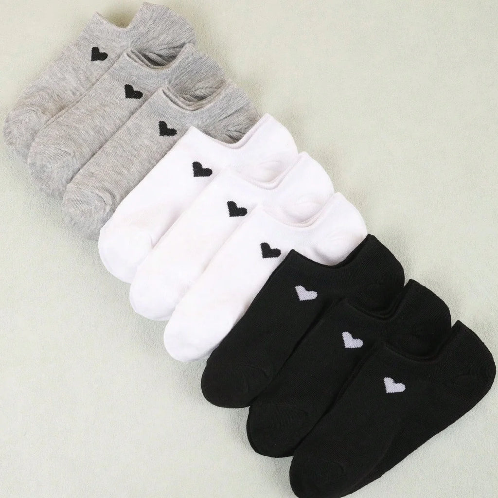 Polyester Elastane Low Cut No Show Heart Pattern Socks