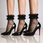 Polyester Nylon Fishnet Lace Trim Ankle Socks
