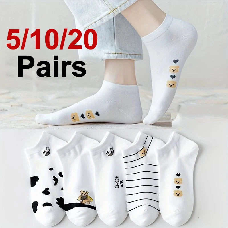 Polyester Elastane Cartoon Print Low Cut Casual Womens Socks - 1