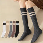 Cotton Polyester Striped Knee High Casual Socks