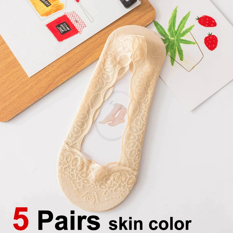 Cotton Lace Invisible Anti Slip Low Cut Socks