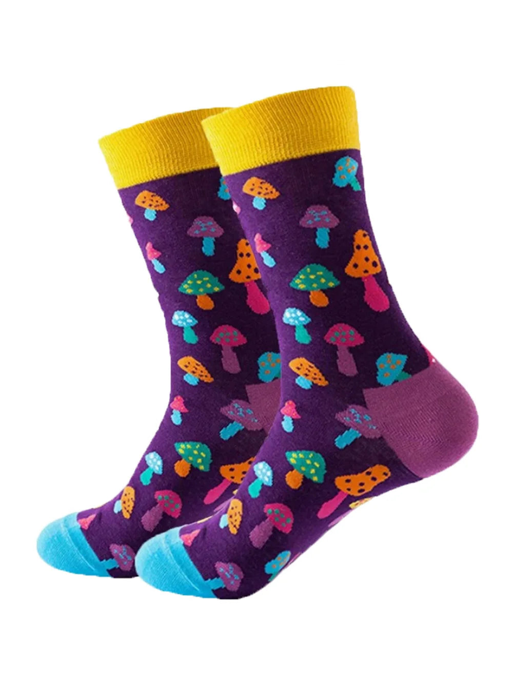 Cotton Blend Mushroom Print Mid Calf Socks