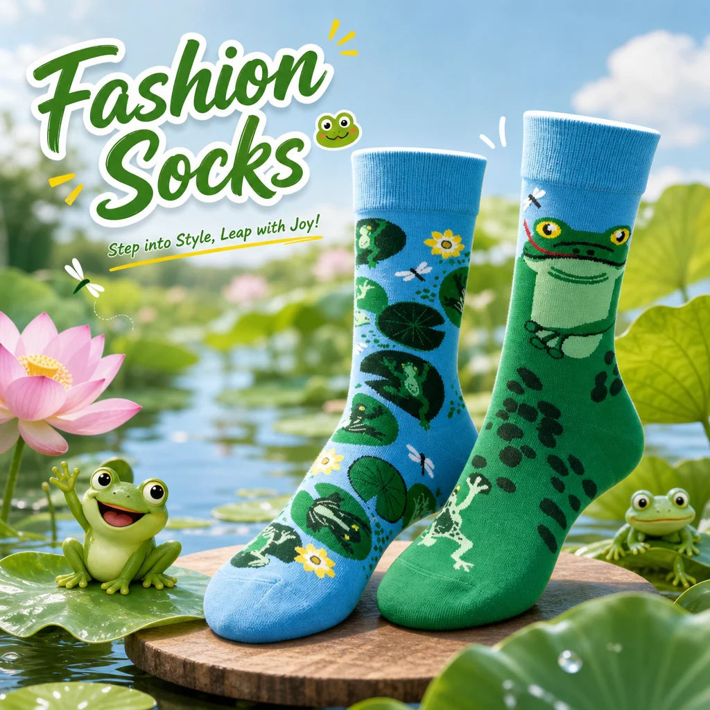 Cotton Blend Frog Print Casual Crew Socks