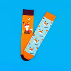 Fox Print Cotton Blend Asymmetric Casual Middle Tube Socks