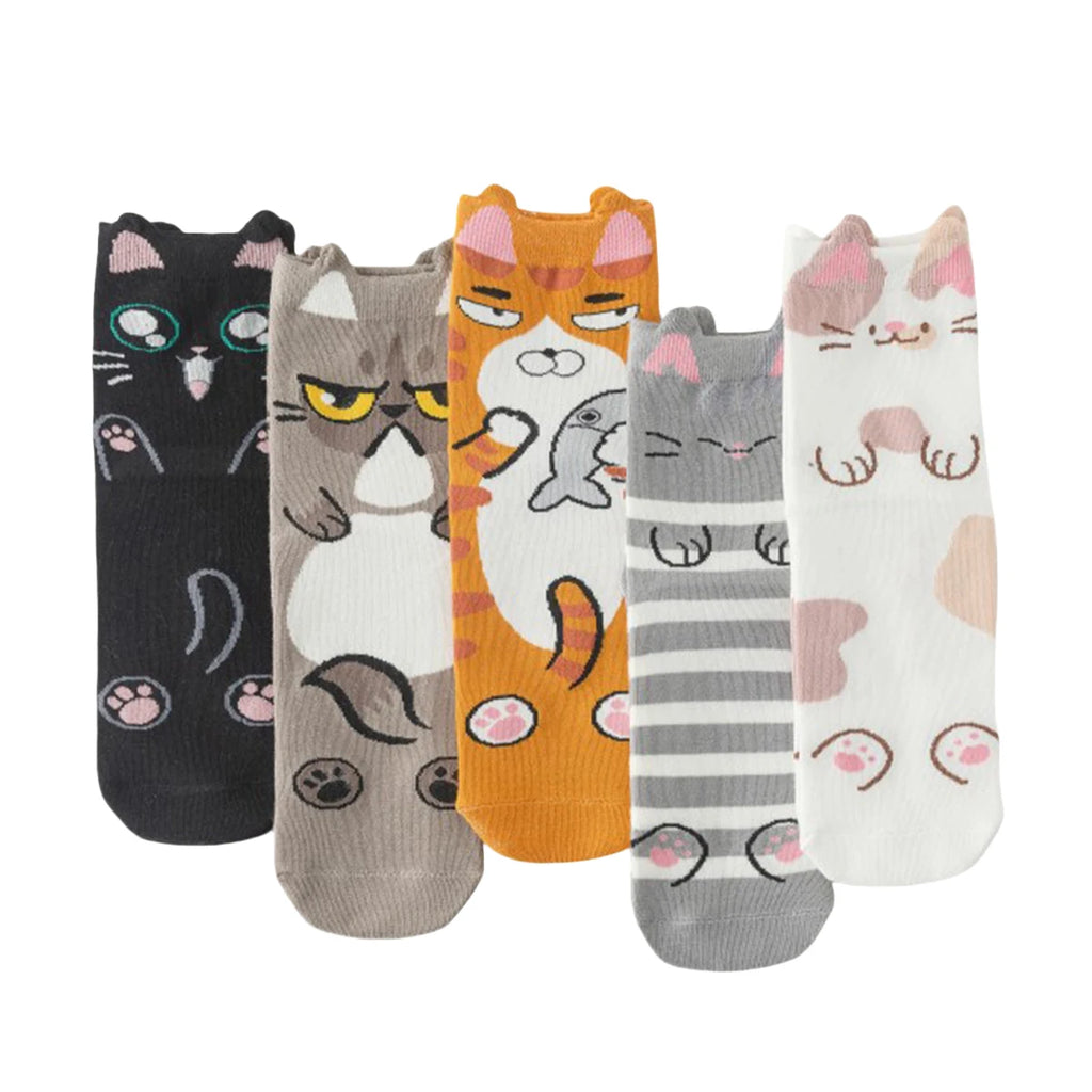 Polyester Elastane Animal Pattern Crew Socks Five Pairs