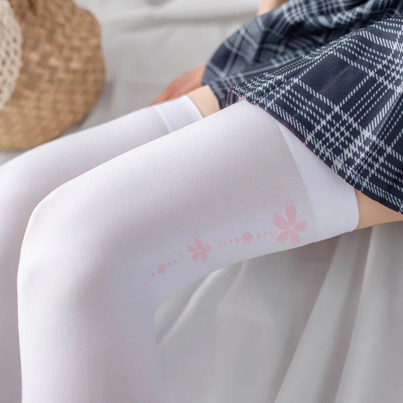 Nylon Cat Paw Print Thigh High Stockings