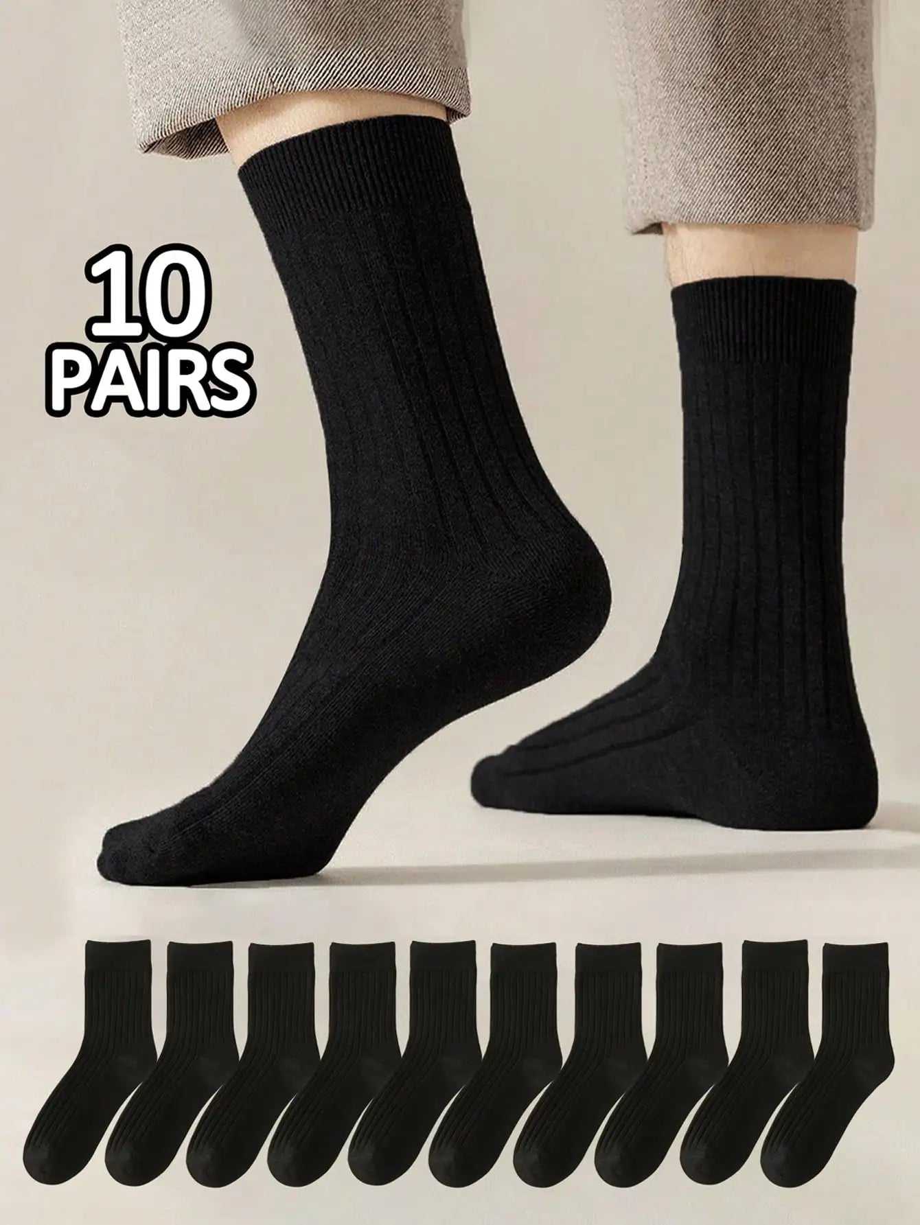 10 Pairs Polyester Elastane Crew Socks - 1