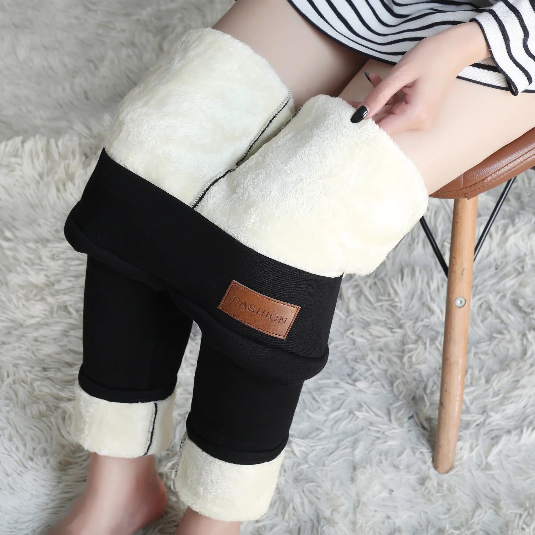 Polyester Fleece Lined High Waist Ankle Length Leggings - 12