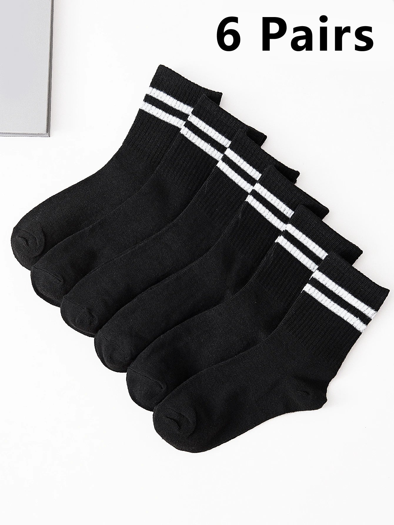 6 Pairs Polyester Elastane Crew Socks For Men - 1