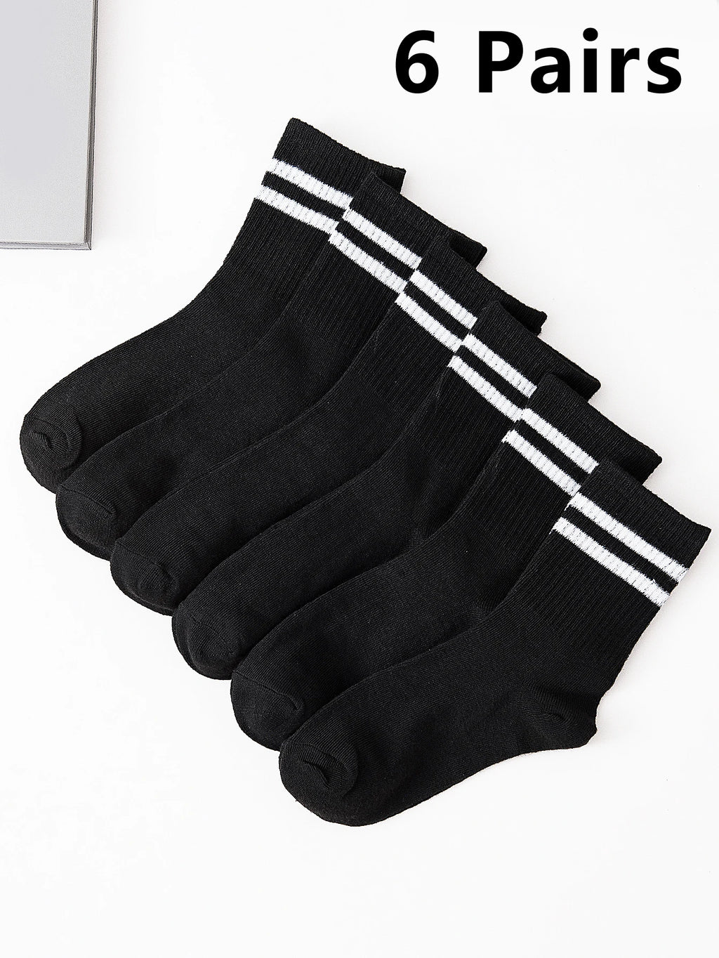 6 Pairs Polyester Elastane Crew Socks For Men