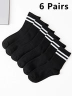 6 Pairs Polyester Elastane Crew Socks For Men
